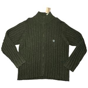 NEW Fieldmaster Ribbed Marled Knit Wool Blend Zip Up Cardigan Olive Green XL